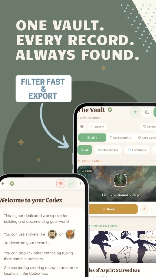 The vault, with filters and search