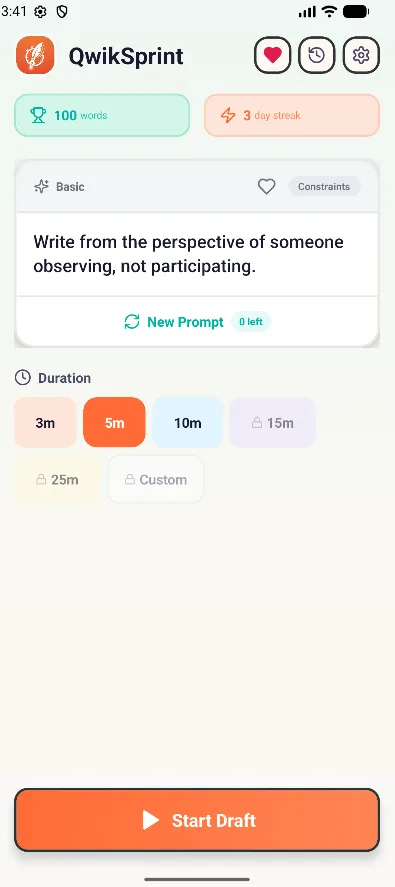 Picking a prompt and a sprint length